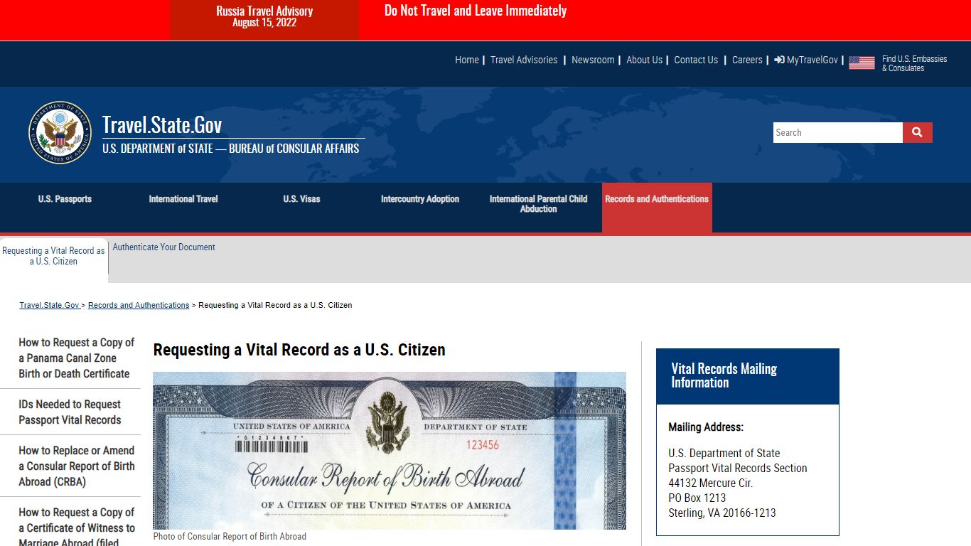 Requesting a Vital Record as a U.S. Citizen - United States Department ...